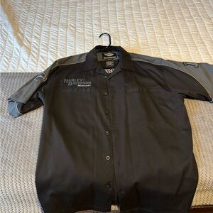 Harley-Davidson Black and Gray Button-Up Shirt